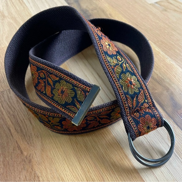 canvas & embroidered adjustable ring belt guitar strap style boho vibe - Picture 1 of 8